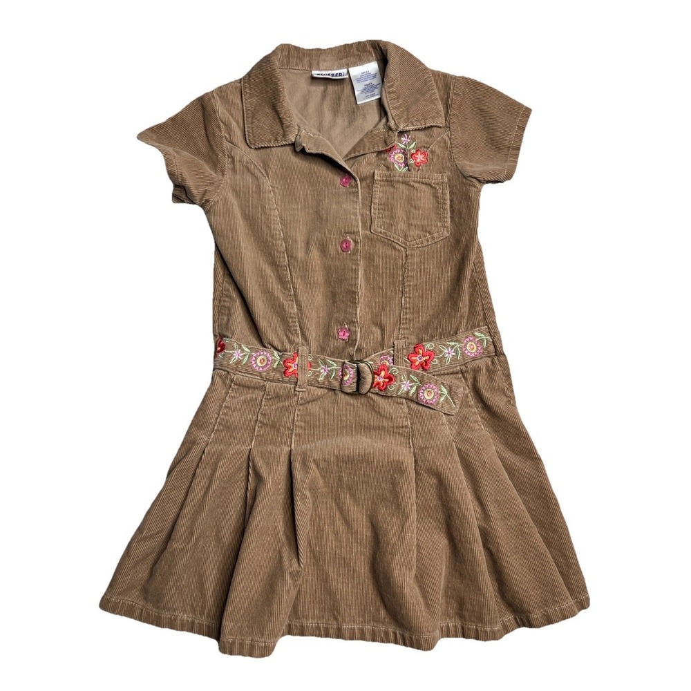 Blueberi Boulevard Girls 6 Corduroy Belted Embroidered Dress Fall Cottage Boho